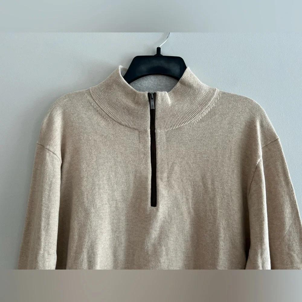 J. Crew NWT Cotton Cashmere Mock Neck Half-Zip Long Sleeve Sweater Cream, Large